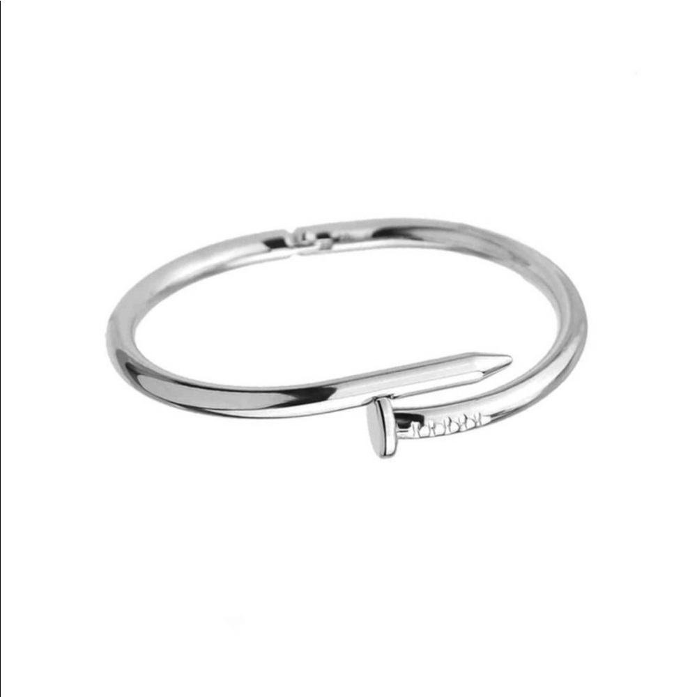 NAIL BANGLE BRACELET GOLD SILVER MINIMALIST DESIGN - Picture 3 of 5